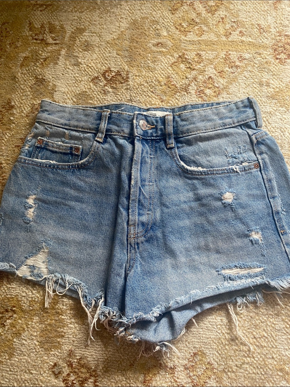Zara Light Blue Distressed Denim Shorts